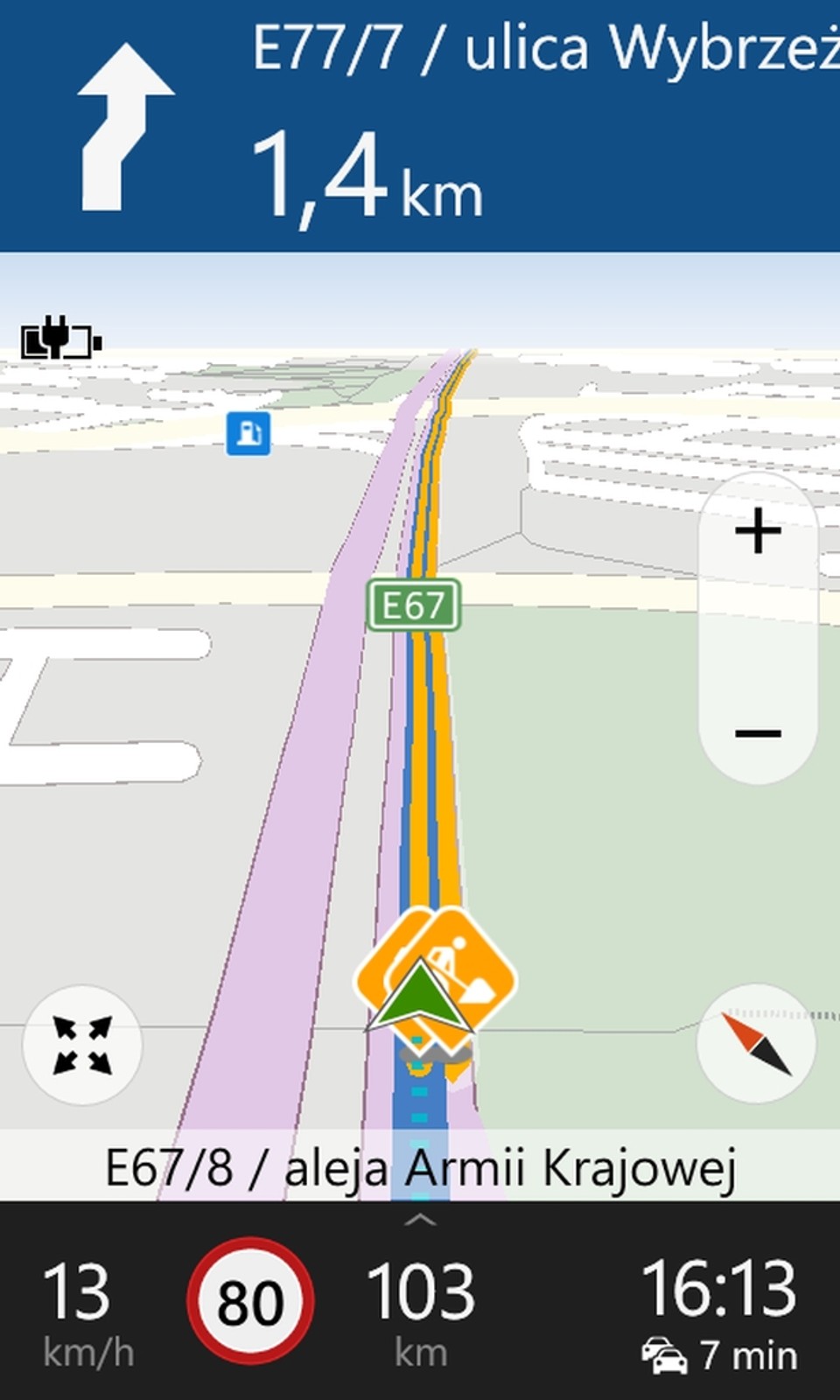Na mapach Here Drive+ zaznaczono miejsca remontów. Co ważne jest nawet wskazana długość remontowanego odcinka.