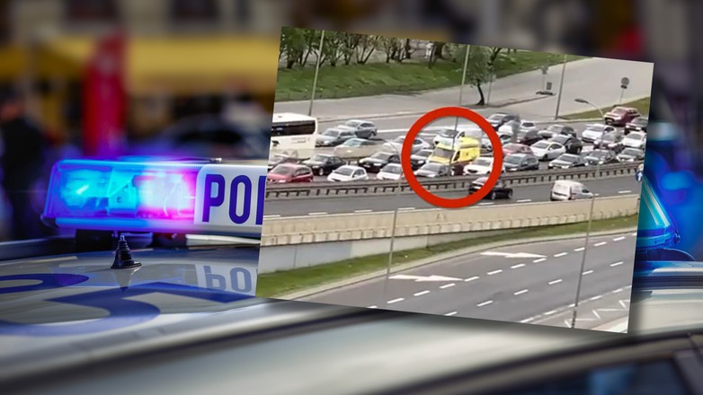 Policjanci opublikowali film z monitoringu, pokazujący karetkę przeciskającą się w korku stworzonym przez Ostatnie Pokolenie