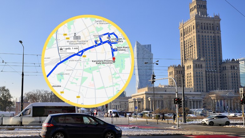 Strajk rolników. To tędy przejdzie protest w Warszawie [TRASA] (fot. screen: google.pl/maps)