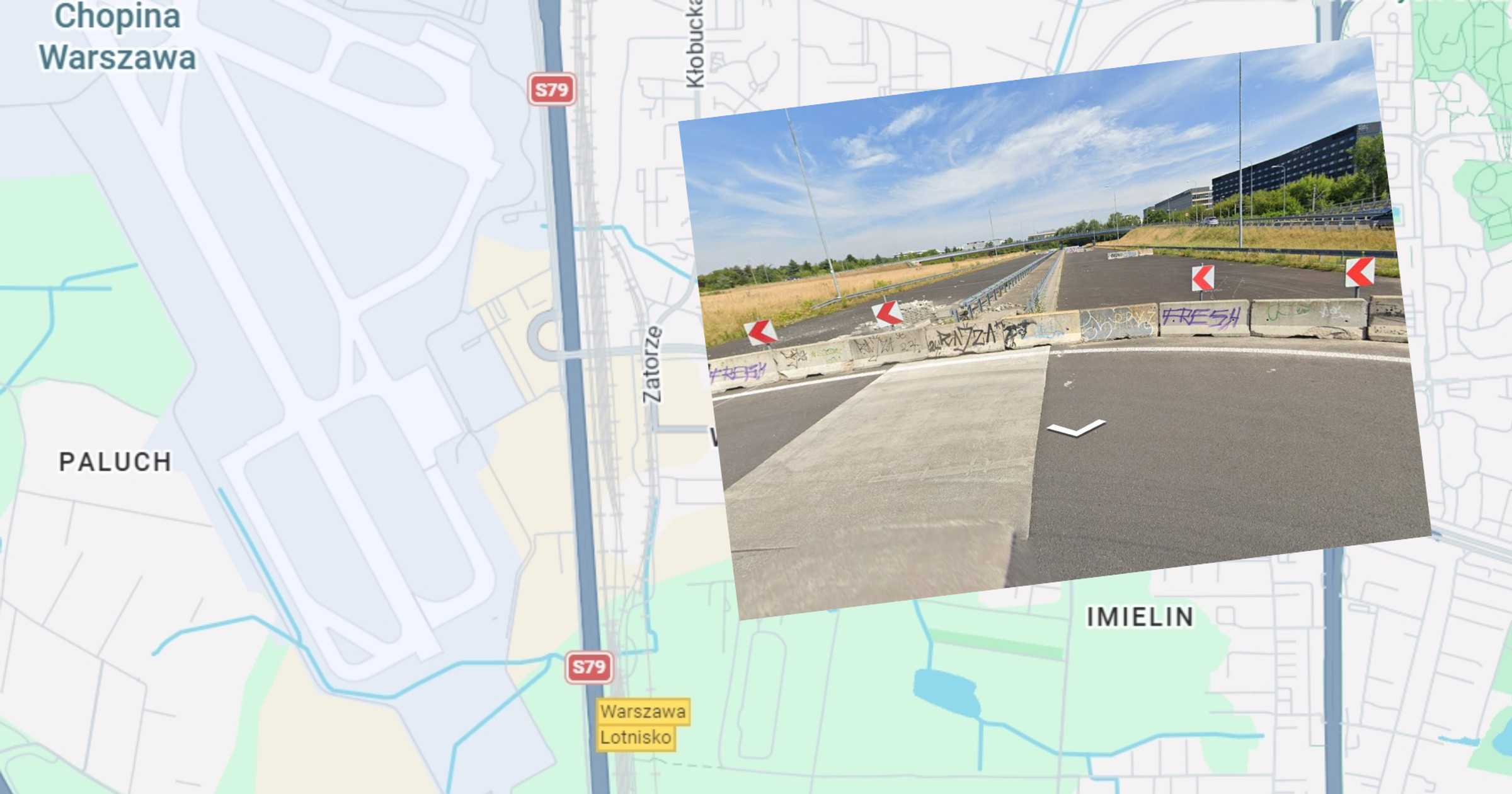 Droga S79 w Warszawie nagle urywa się na wysokości lotniska. Dlaczego?