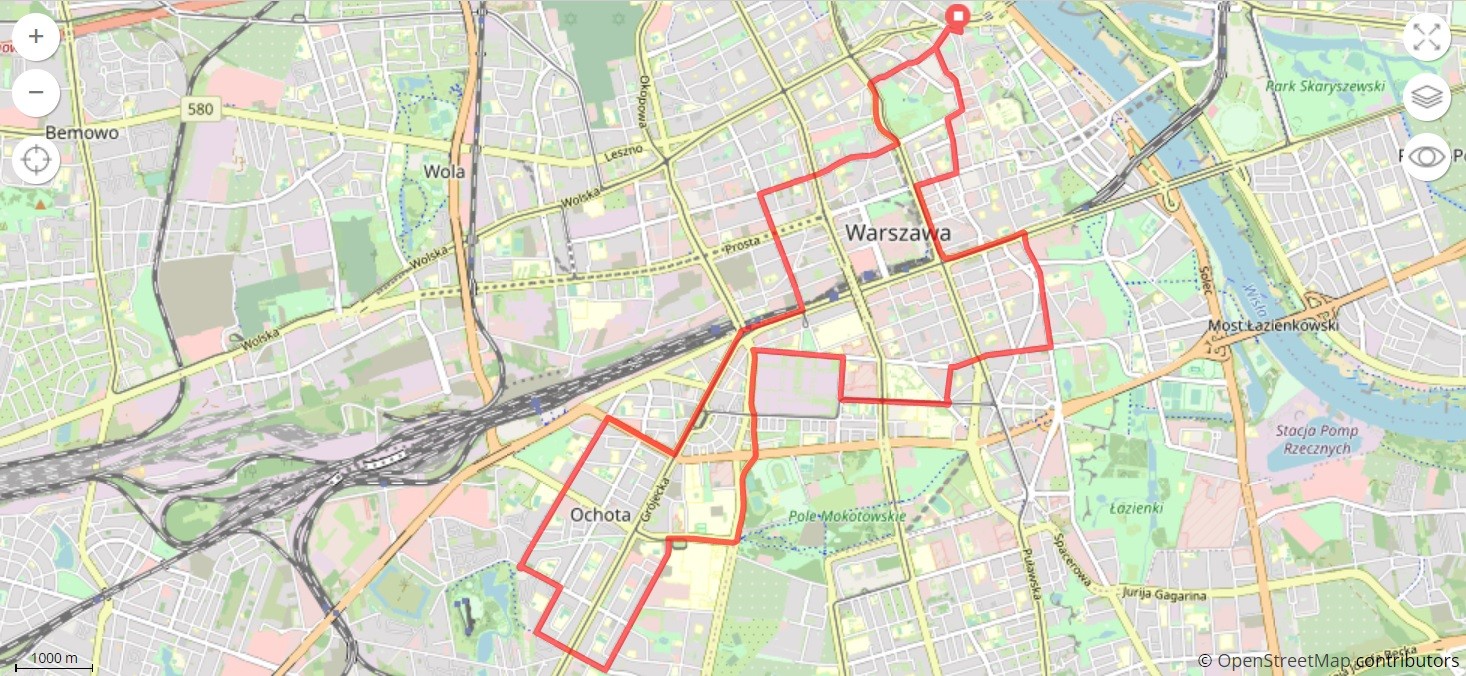 Trasa przejazdu Warszawskiej Masy Krytycznej