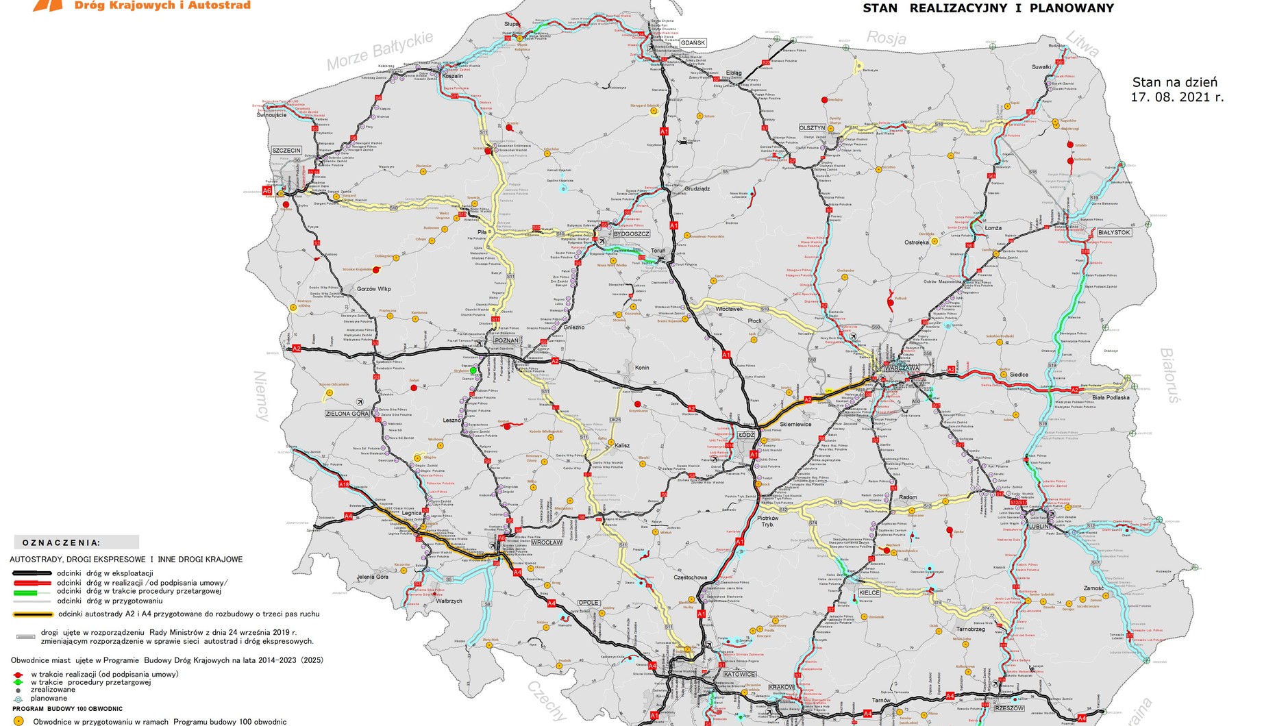 Mapa dróg krajowych 17082021
