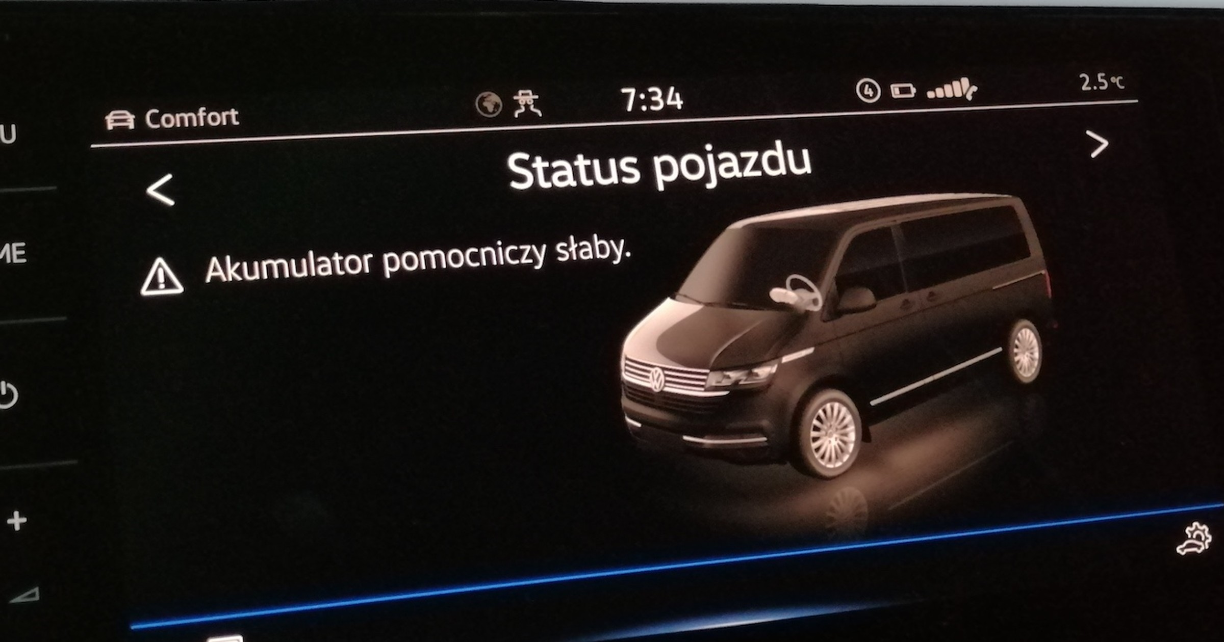 Komunikat o rozładowanym akumulatorze pomocniczym