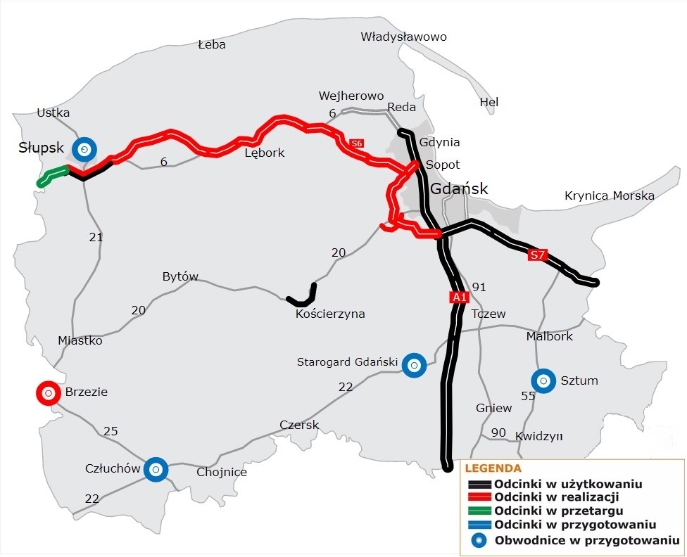 Pomorskie mapa budowy dróg