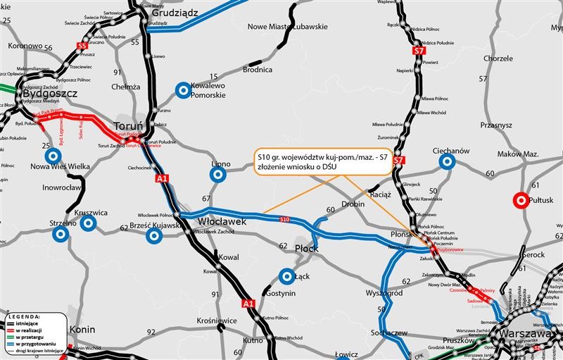 Droga S10 na Mazowszu - mapa