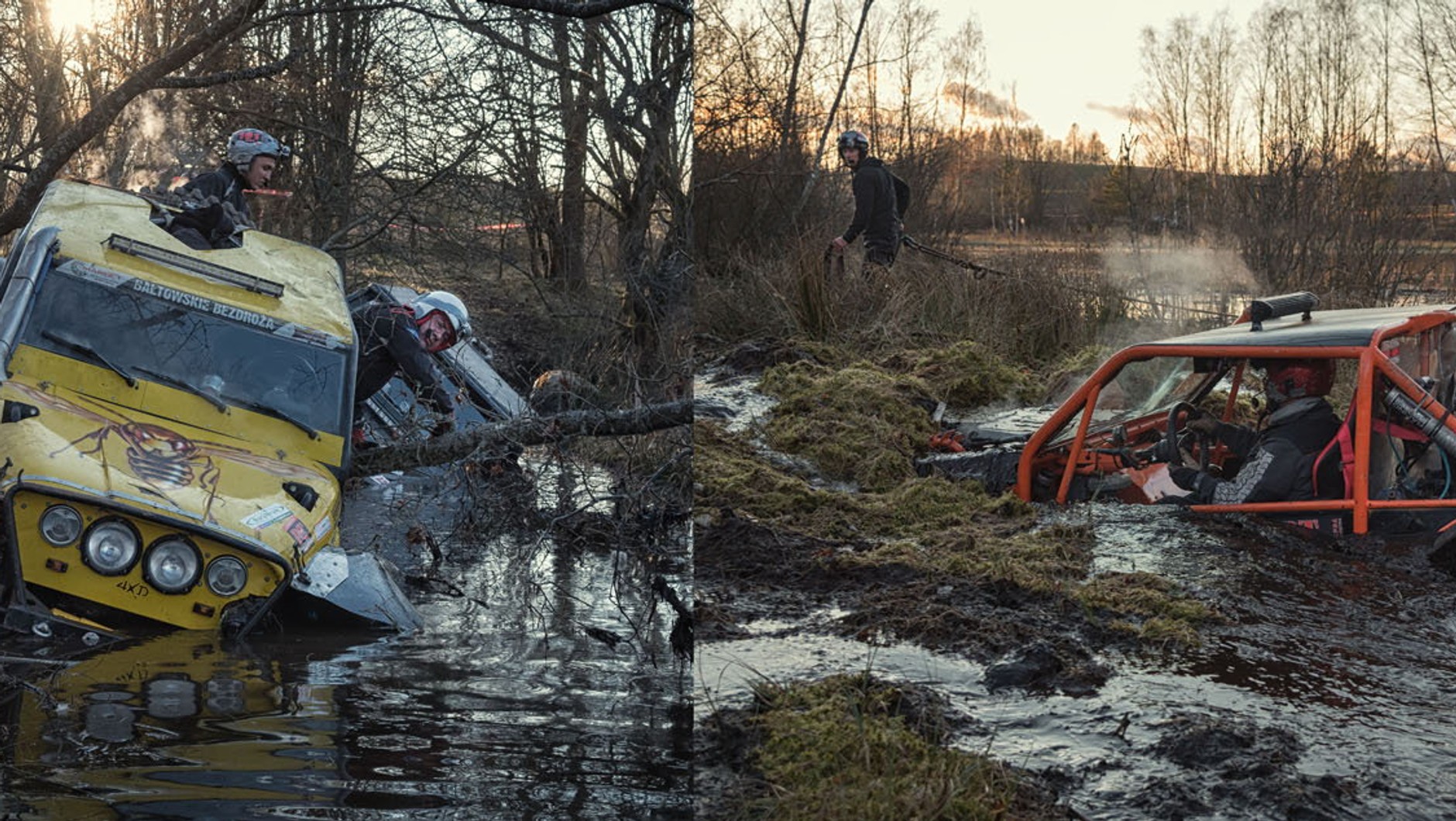 Poland Trophy 2015 w Bobolicach: było też błoto. Pokonanie niektórych prób wydaje się niemożliwe – są do tego potrzebne mocne wyciągarki mechaniczne.