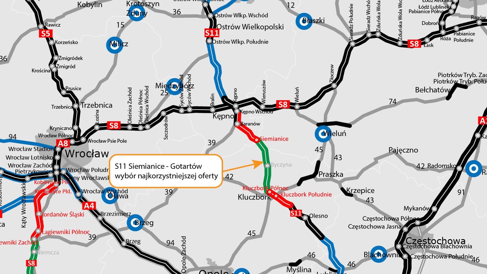 S11 Siemianice — Gotartów mapa