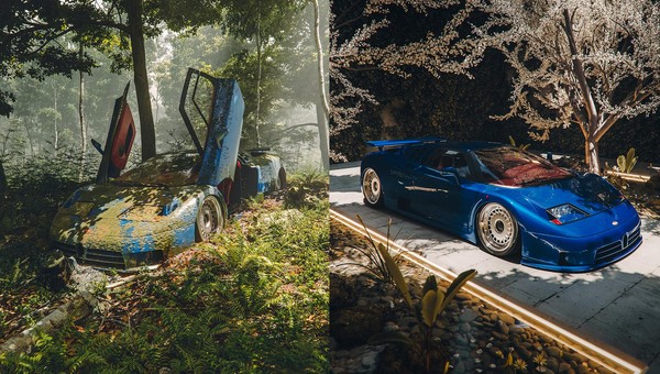 Bugatti EB110 porzucone w lesie! Na szczęście to tylko render