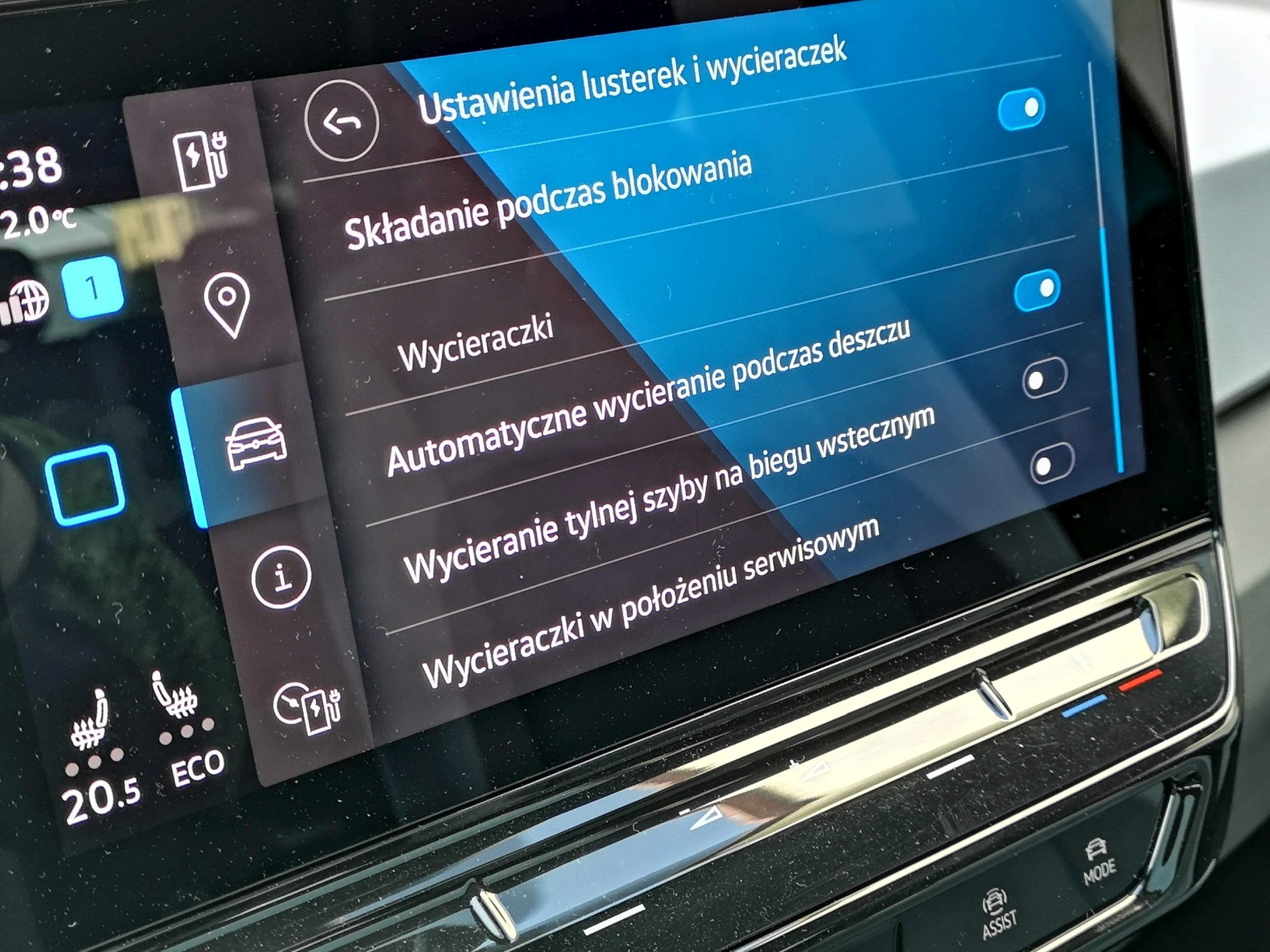 Volkswagen ID3 położenie serwisowe wycieraczek