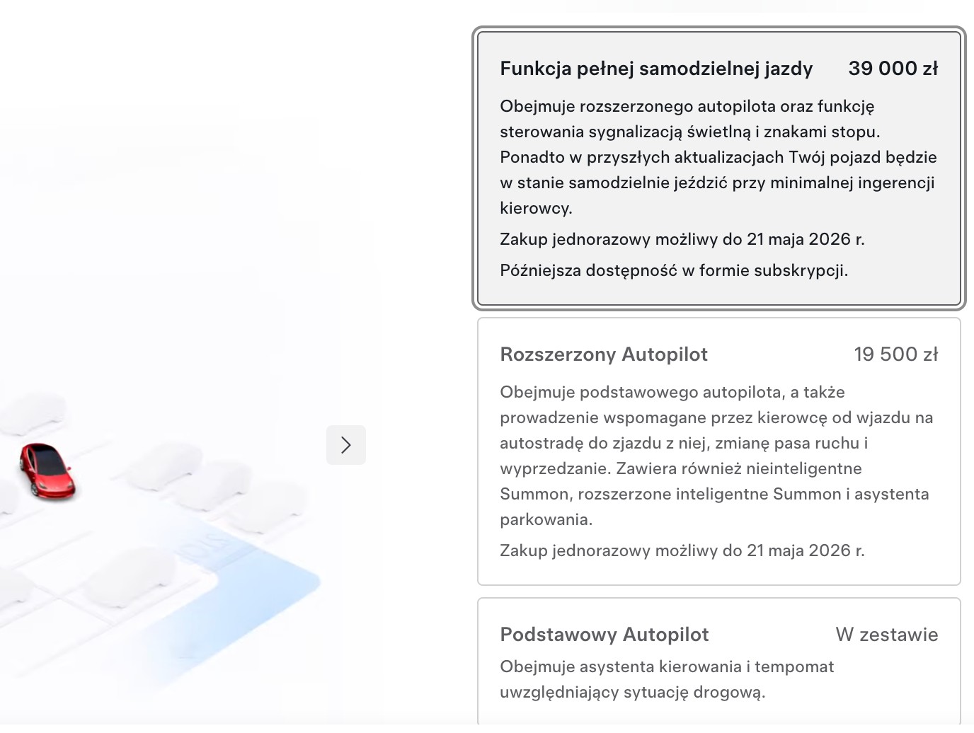 W polskim konfiguratorze Tesli można wybrać opcję FSD, ale żeby z niej skorzystać, trzeba jechać przynajmniej do Holandii. Na razie!