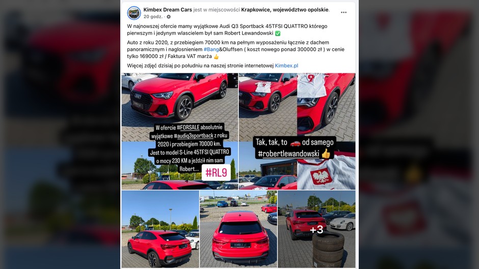 Audi Roberta Lewandowskiego na sprzedaż