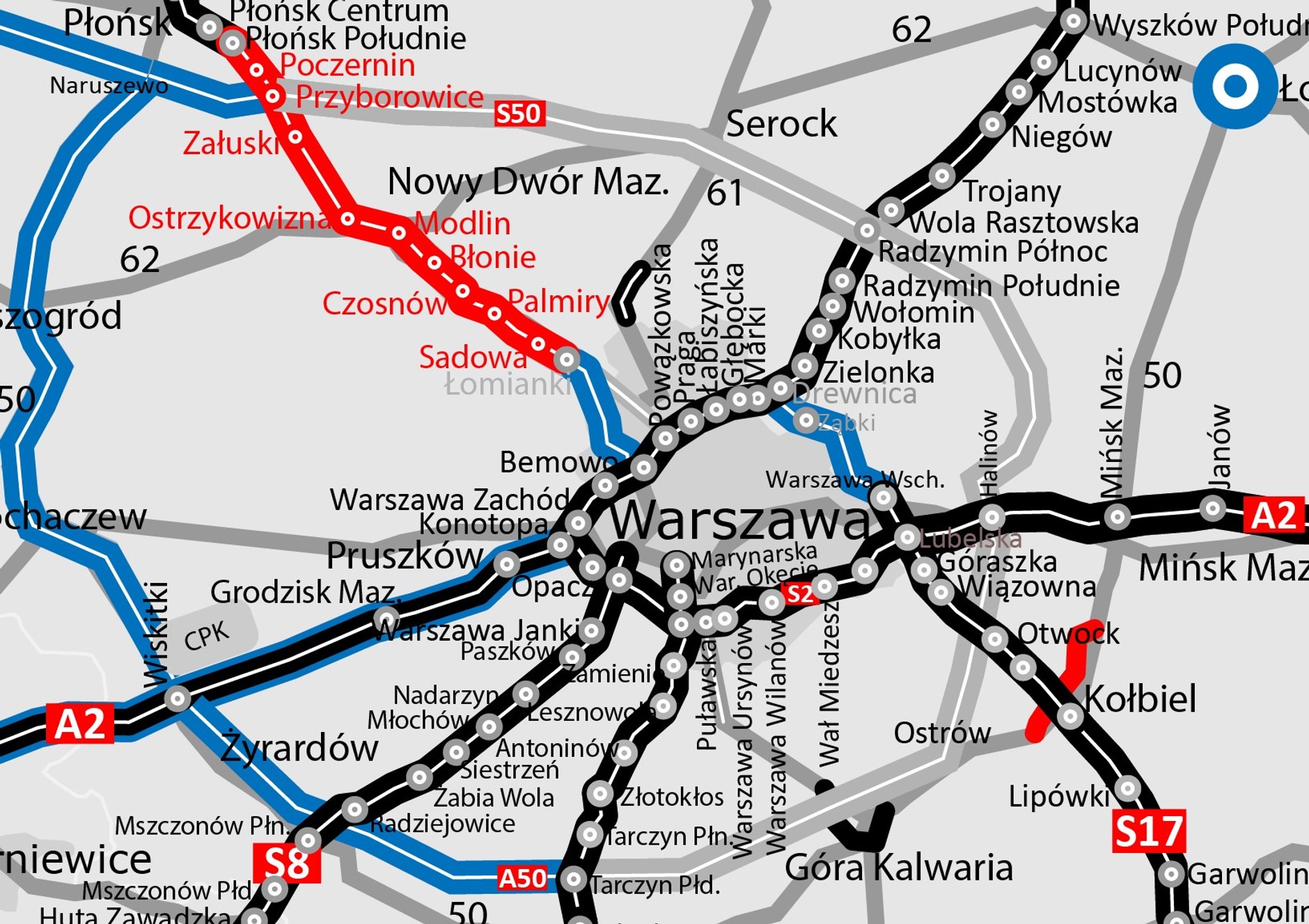 Mapa - Wschodnia Obwodnica Warszawy