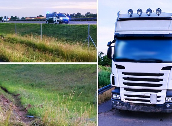 Kierowca ciężarówki nie trafił w dwupasmówkę. Siał spustoszenie... obok drogi
