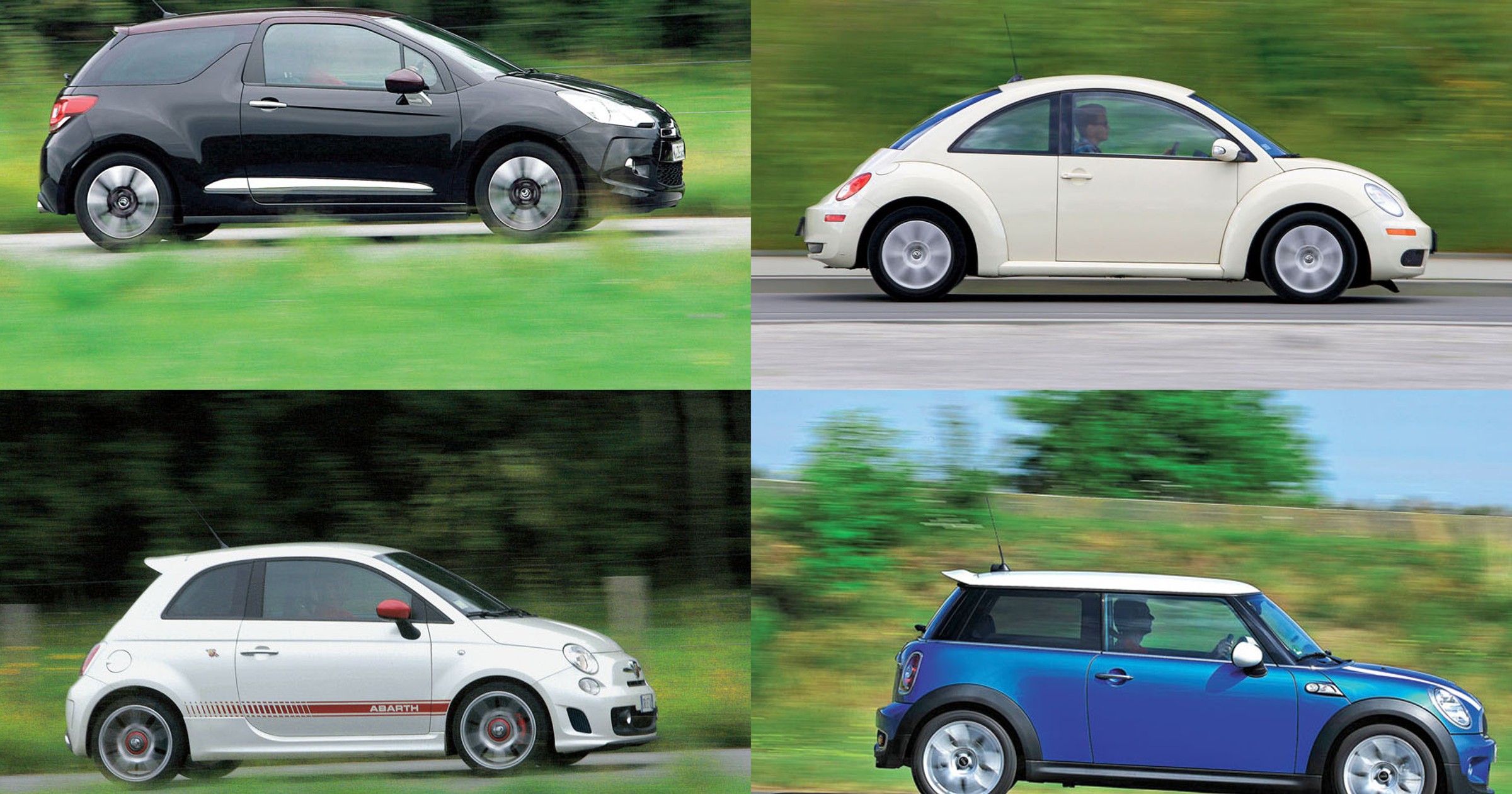 Szpanerskie maluchy za 35 tys. zł. Abarth 500 kontra Citroen DS3, Mini Cooper i VW New Beetle - który jest najlepszy