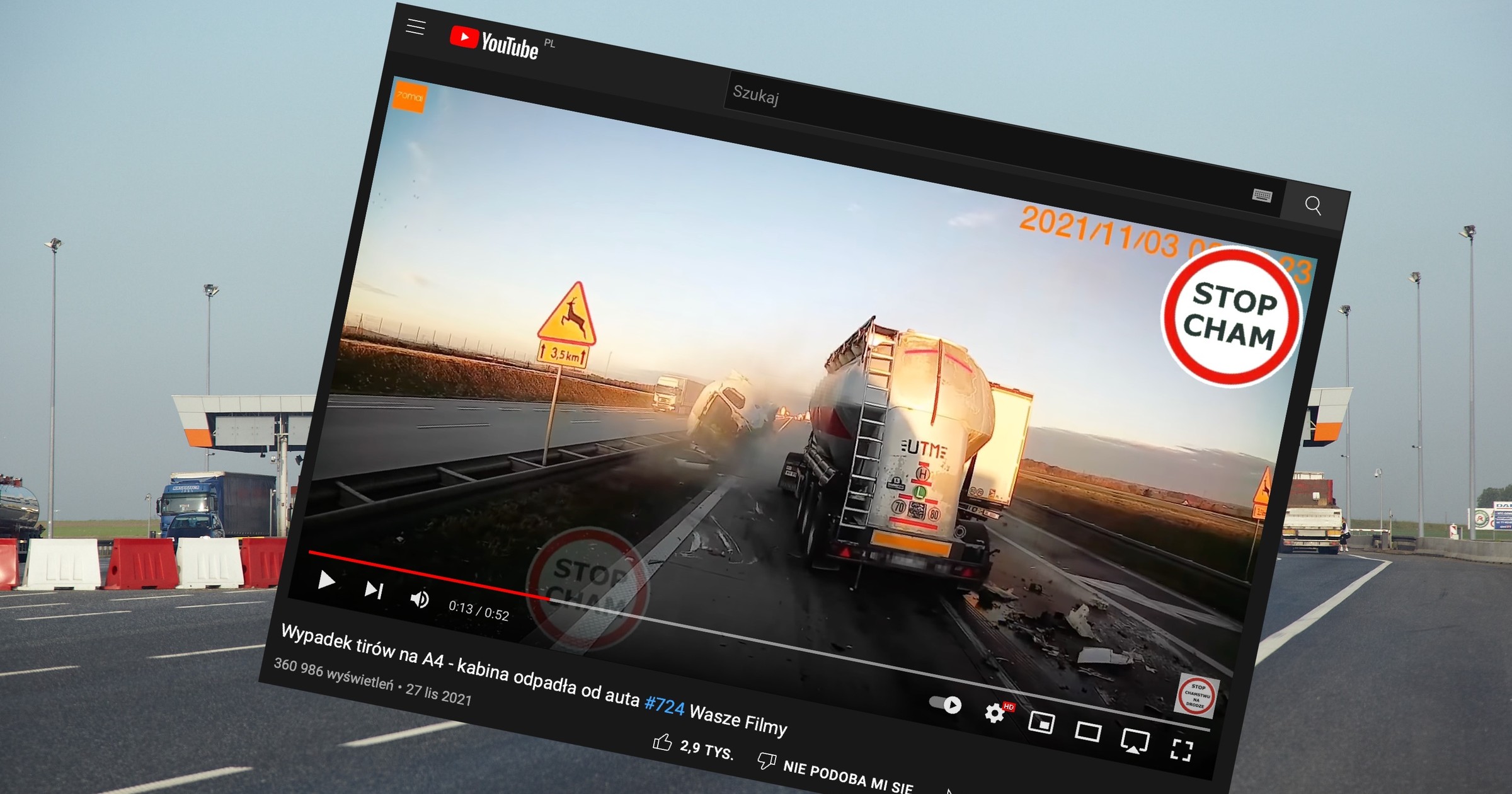 Zderzenie ciężarówek na autostradzie A4