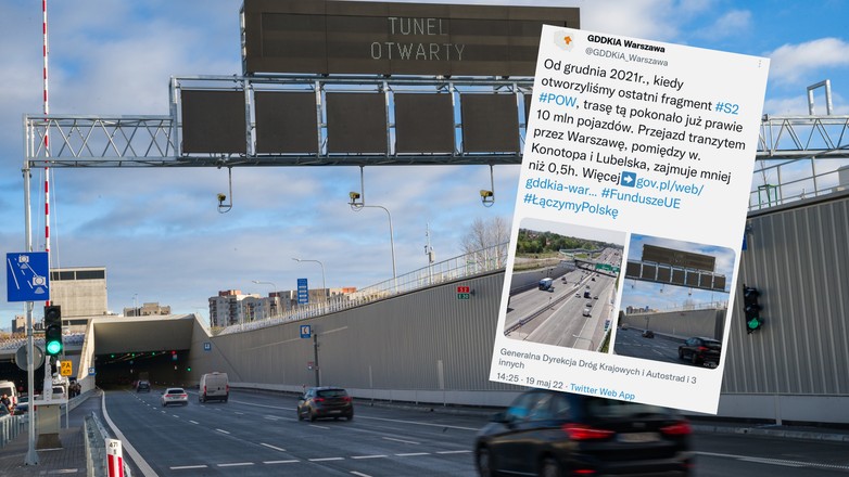 Najdłuższy tunel w Polsce, biegnący pod Ursynowem (fot. GDDKiA_Warszawa/Twitter)