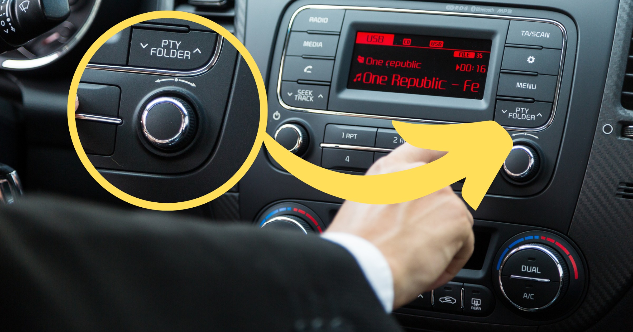 Przycisk PTY w radiu samochodowym 