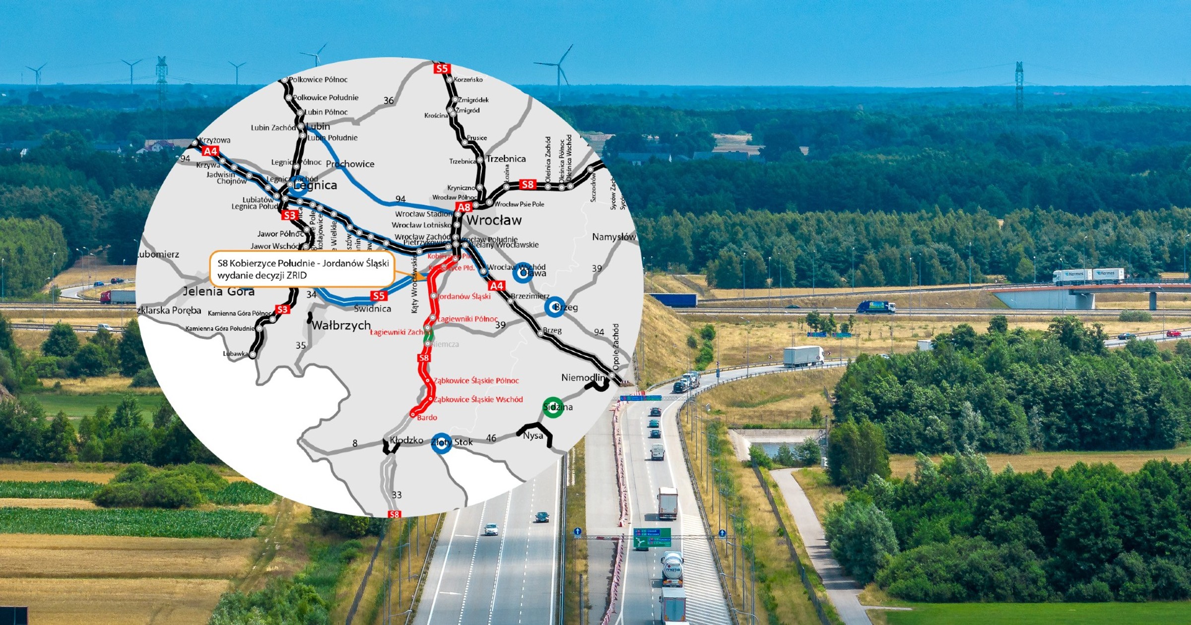 Droga ekspresowa S8 pomiędzy węzłami Kobierzyce Południe i Jordanów Śląski