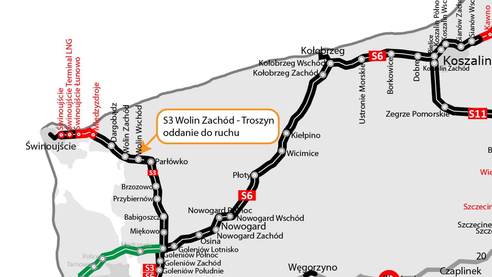 Droga S3 na północy - mapa