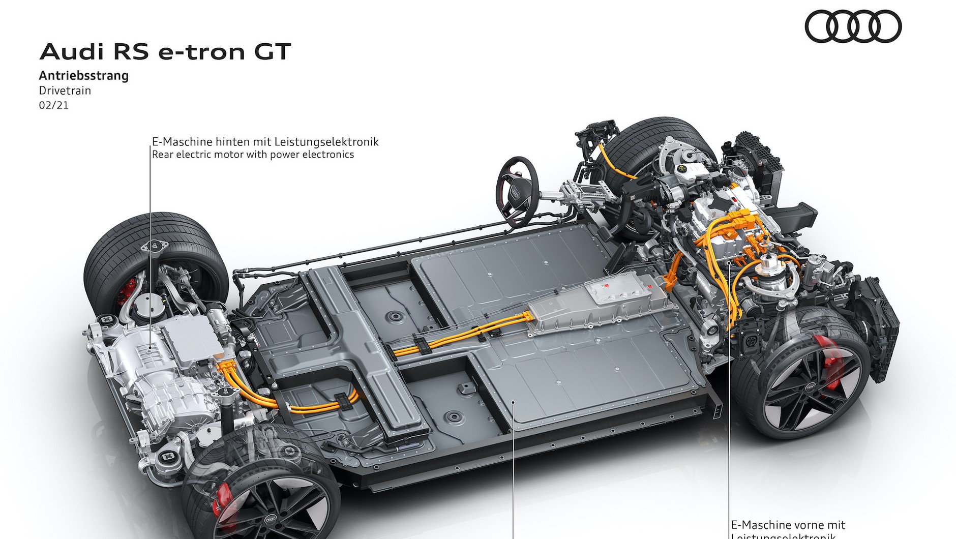 Audi e-tron GT – przekrój układu napędowego.