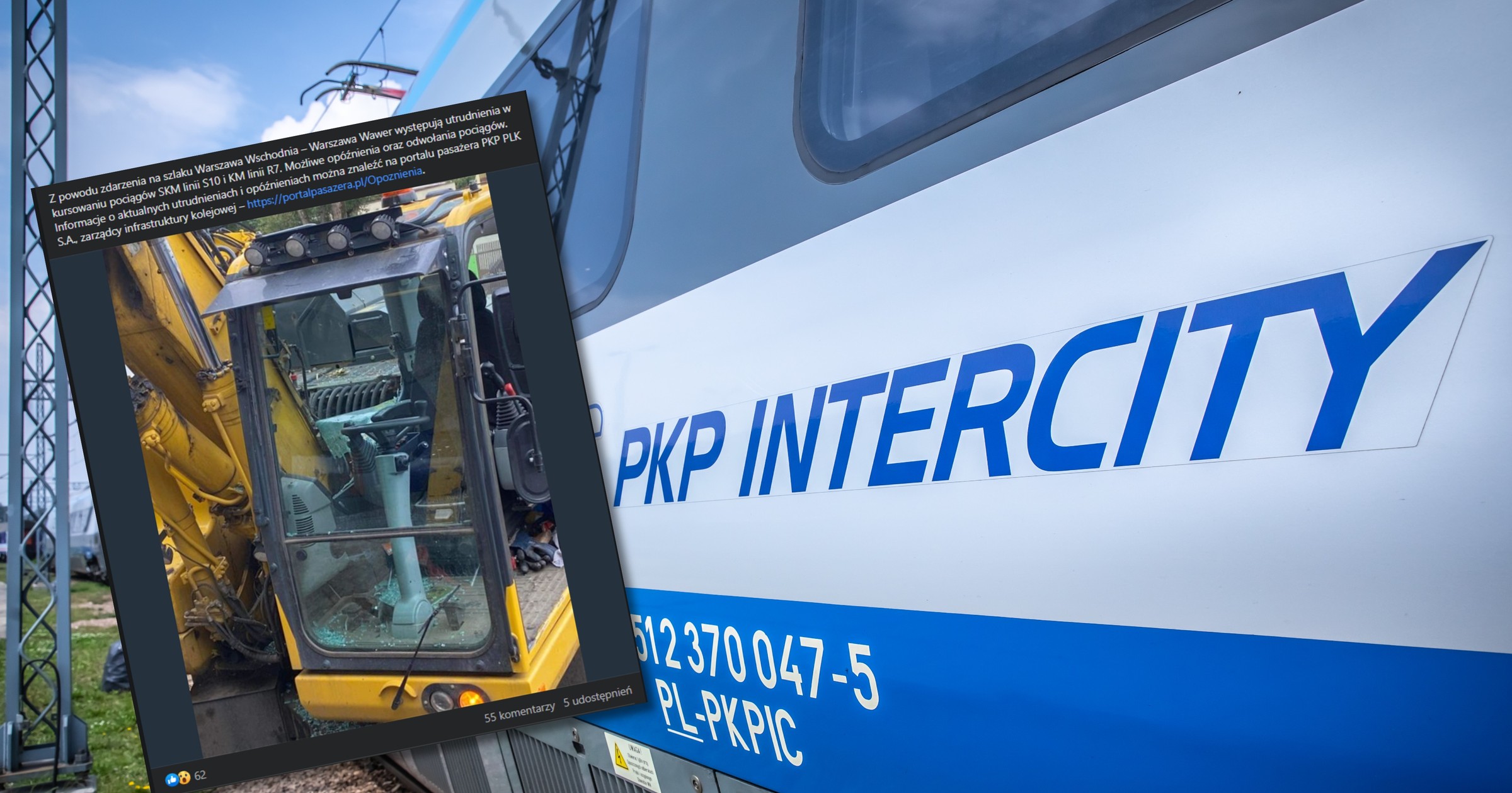 Koparka zderzyła się z pociągiem Intercity