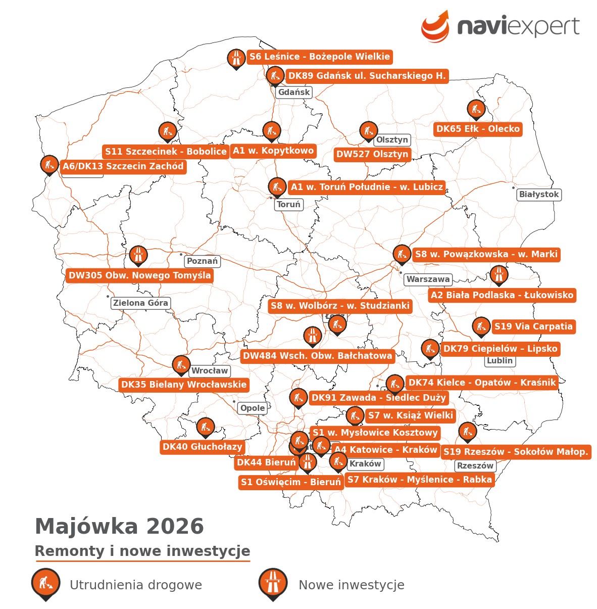 Majowka 2026 - remonty i otwarcia dróg