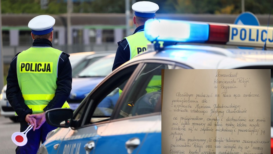 List do policji od sprawcy zdarzenia drogowego (Żagań; kwiecień 2023 r.; na pierwszym planie zdjęcie ilustracyjne)