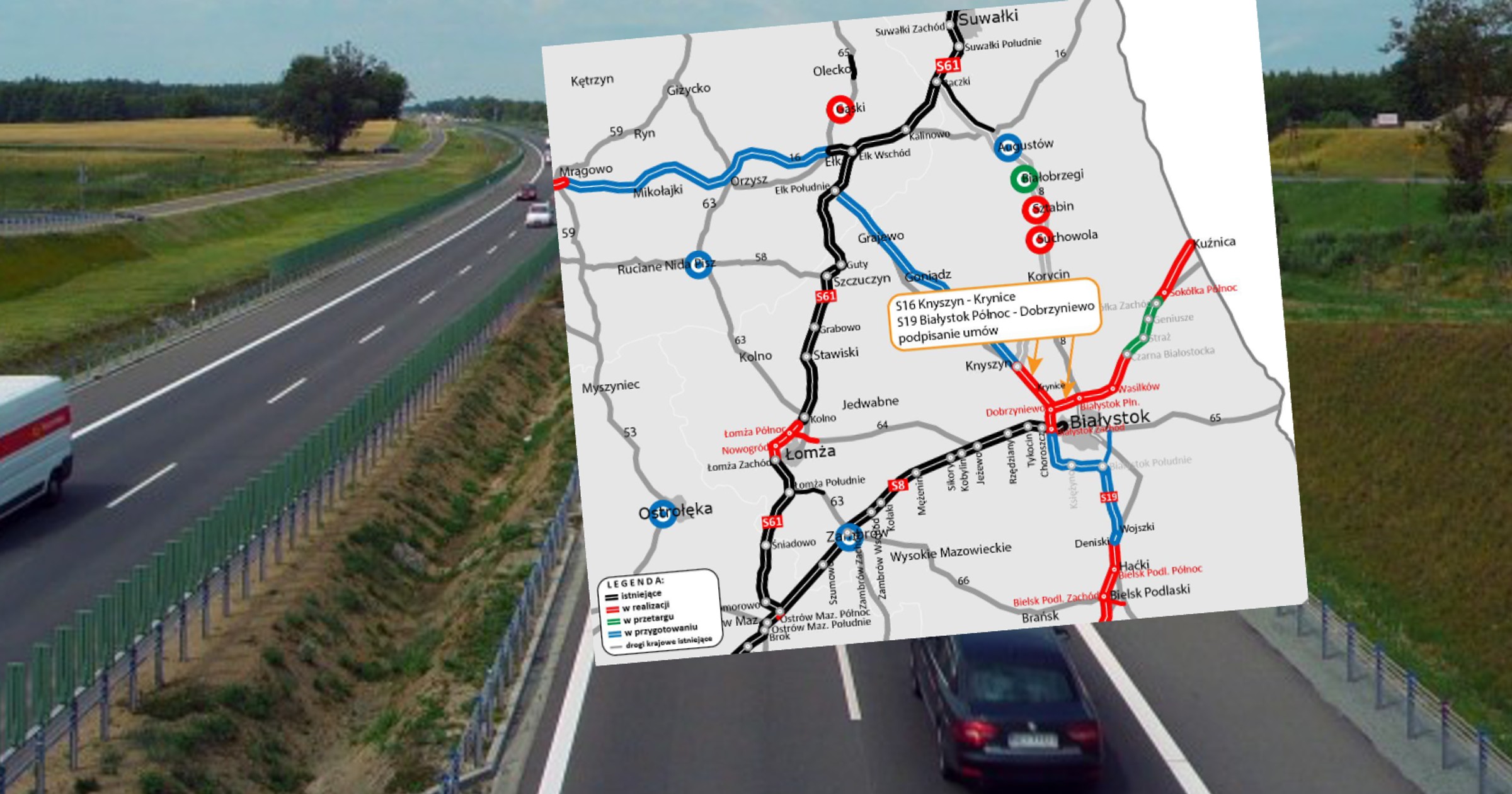 Istniejące i planowane odcinki dróg ekspresowych w okolicach Białegostoku