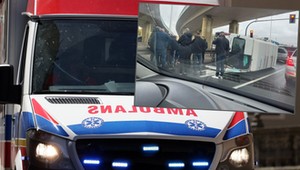 Wypadek w Białymstoku. Saab wjechał na czerwonym i uderzył w busa z dziećmi