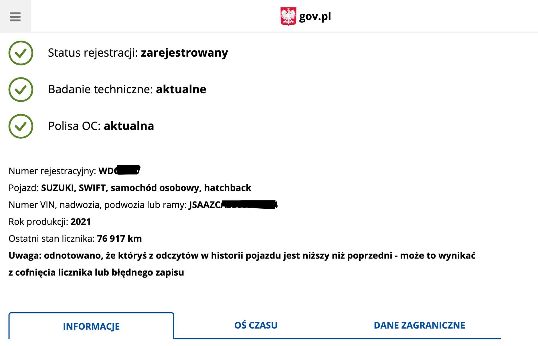 W rzą∂owej bazie pojazdów są wpisy m.in. na temat przeglądów i zanotowanym w różnych sytuacjach stanie licznika