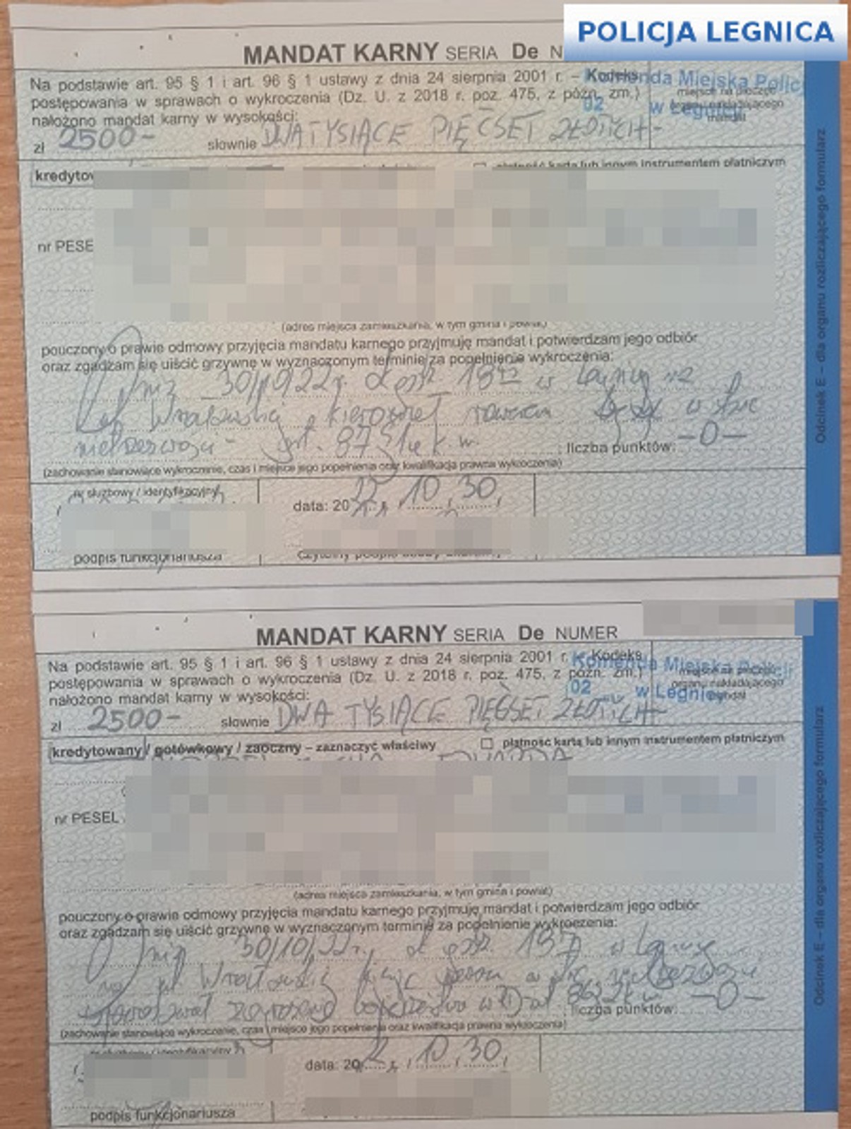 Mandat dla rowerzysty na łączną sumę 5 tys. zł