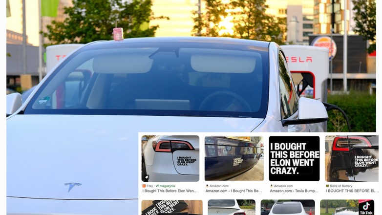 Właściciele Tesli odcinają się od politycznych zapędów Elona Muska. Te naklejki to hit internetu.