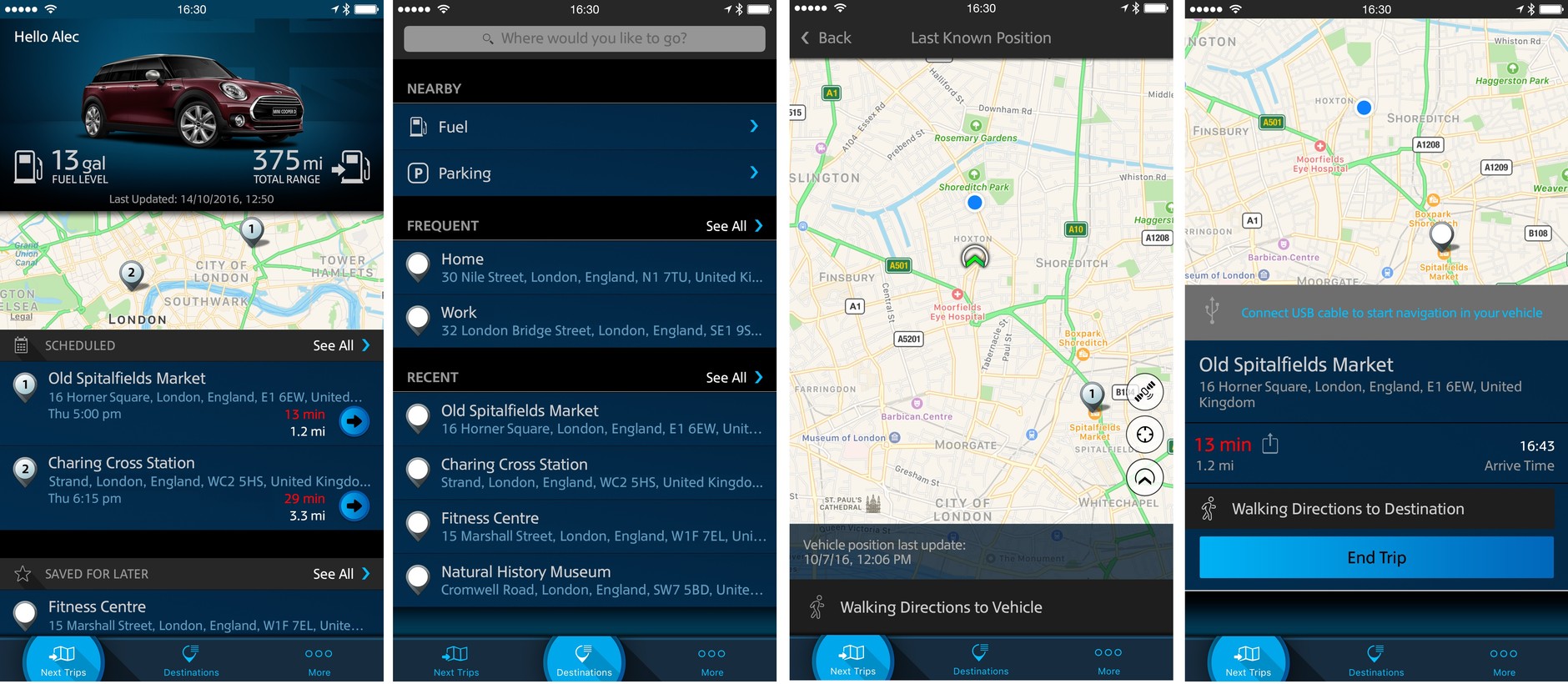 Mini Connected - zrzuty z aplikacji