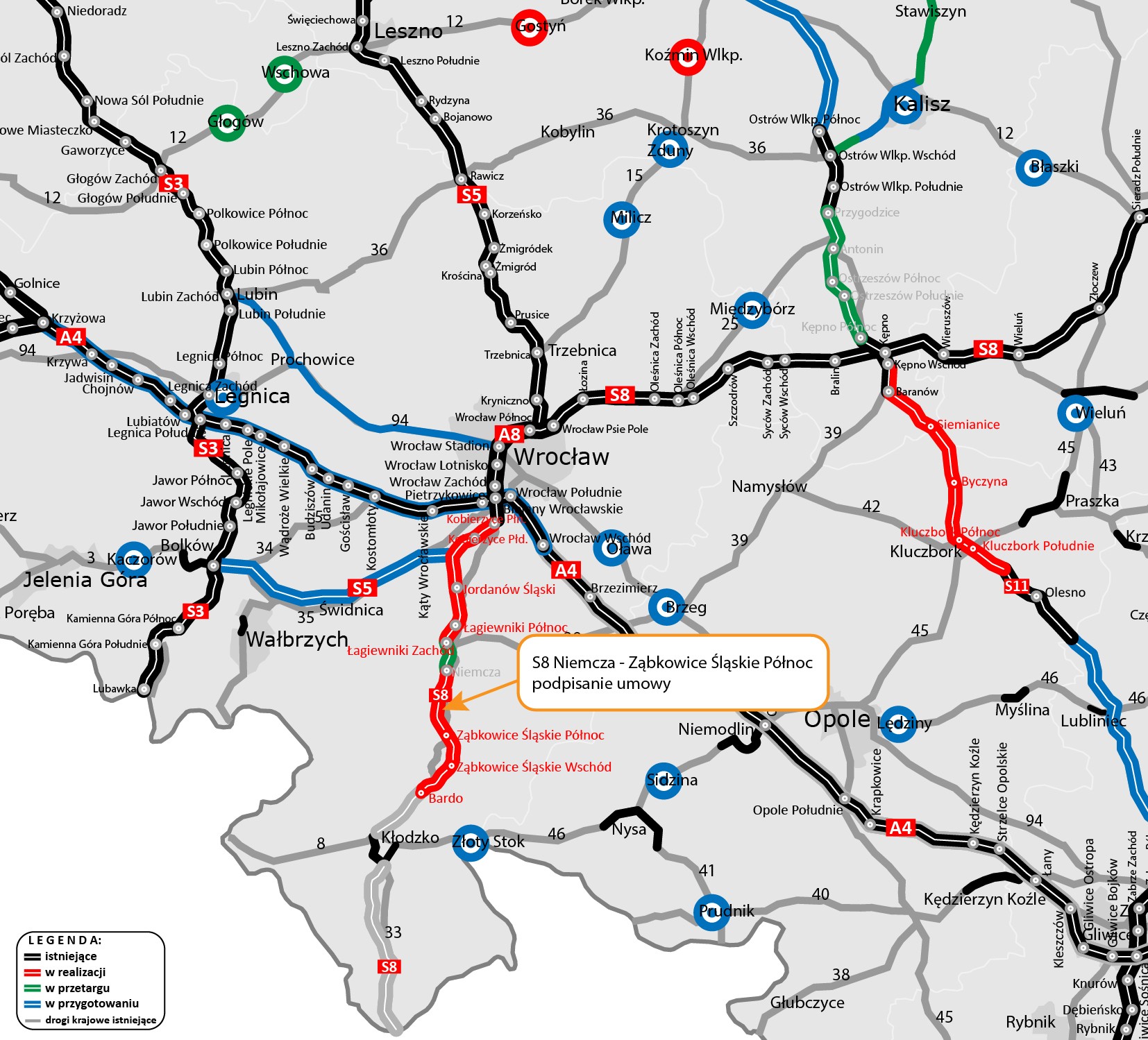 Mapa drogi S8 Niemcza — Ząbkowice Śląskie