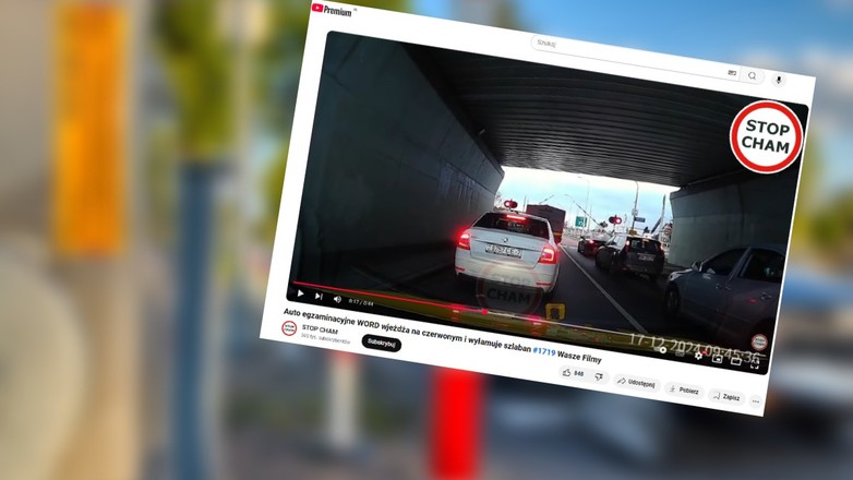 Auto egzaminacyjne WORD wjeżdża na czerwonym