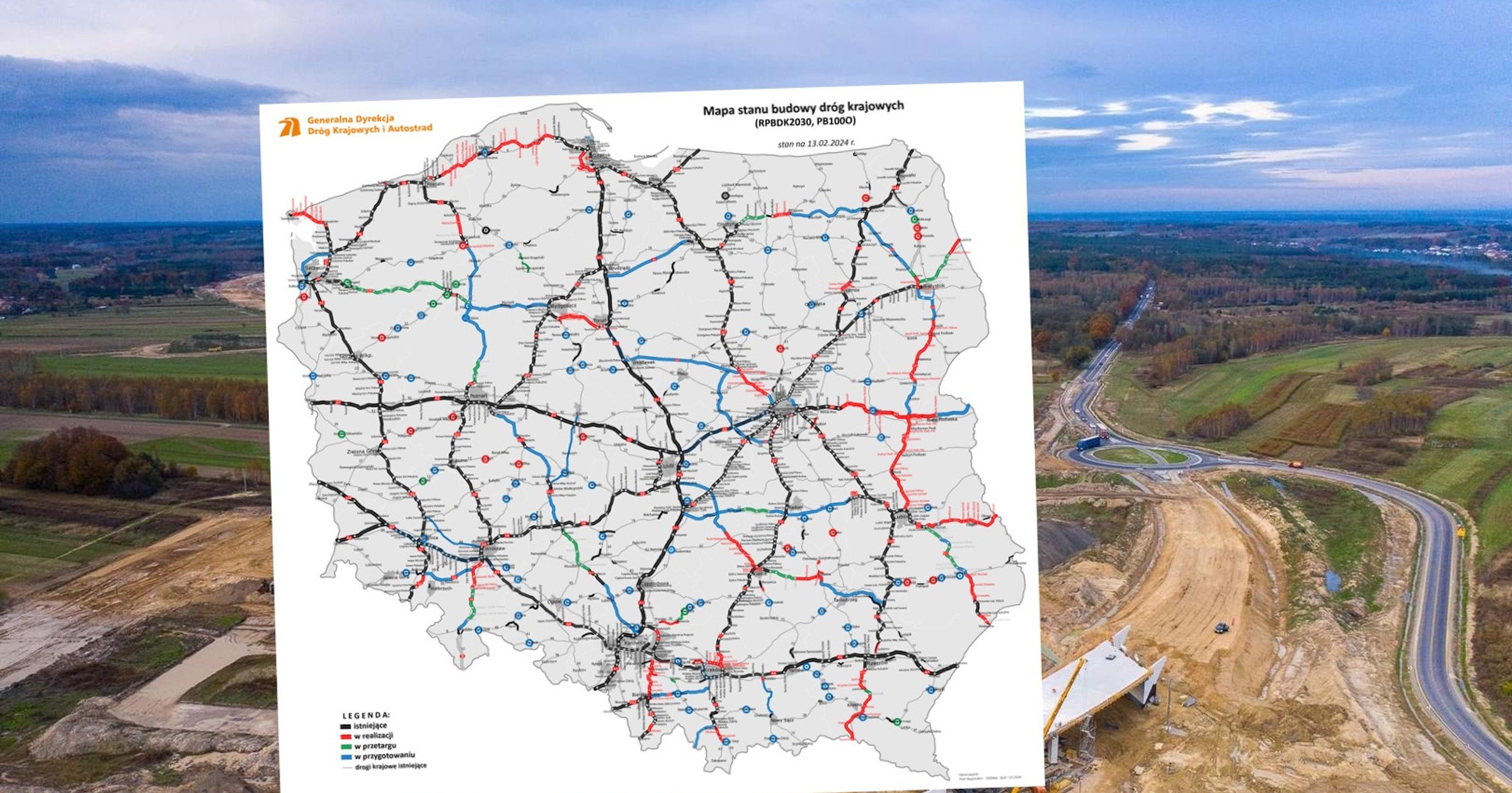 Mapa stanu budowy dróg krajowych