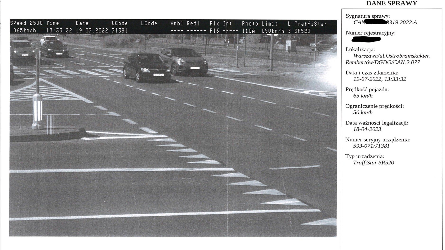 Zdjęcie wykonane urządzeniem TraffiStar SR520