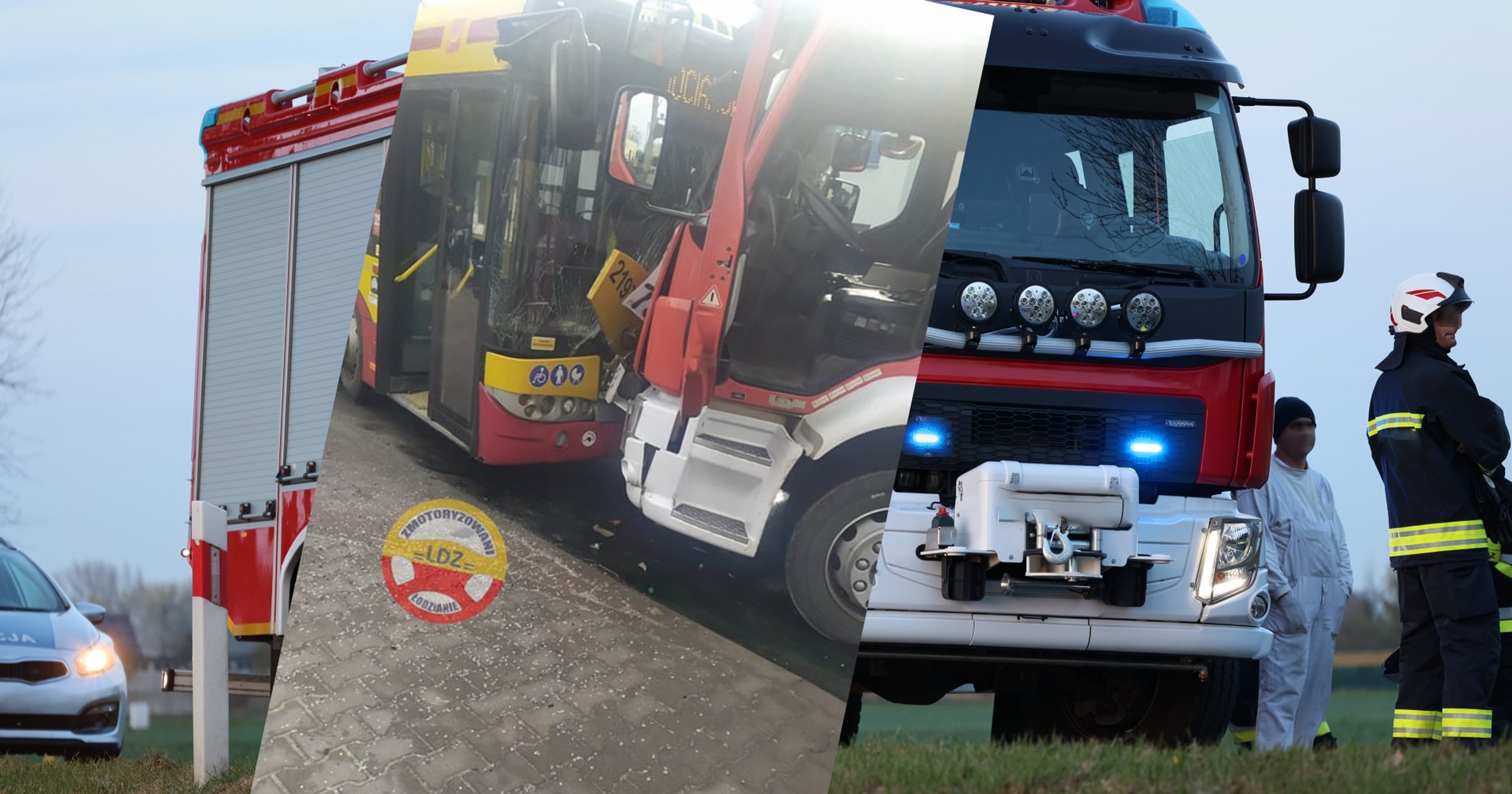 Wóz strażacki zderzył się z autobusem MPK w Łodzi