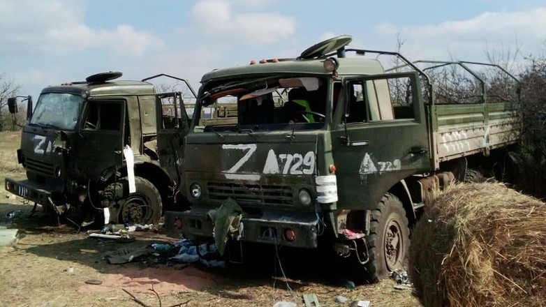 Zniszczona rosyjska ciężarówka
