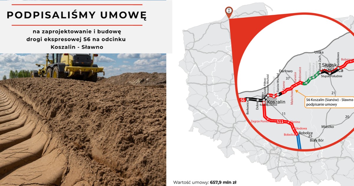 GDDKiA podpisała umowę na projekt i budowę drogi ekspresowej S6 Koszalin — Sławno
