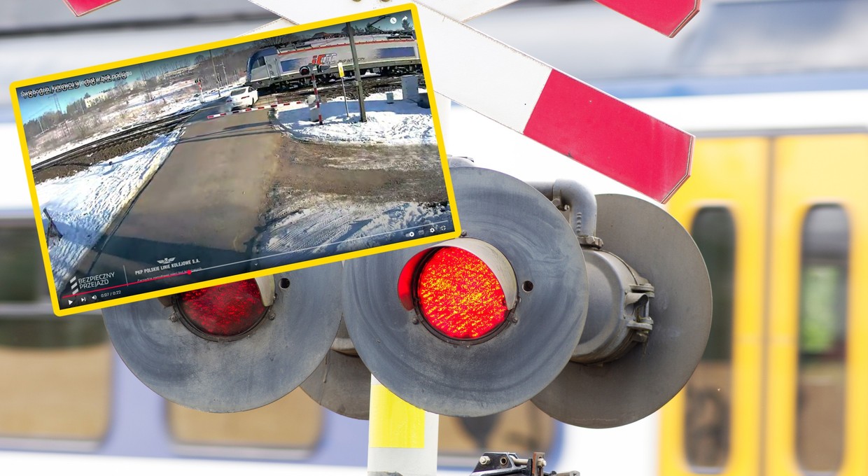 Wjechał w bok pociągu do Berlina. Na czerwonym i przy zamkniętych rogatkach [WIDEO]