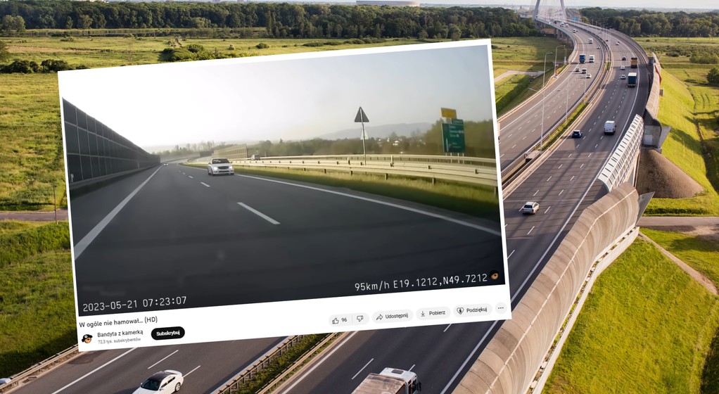 Kierowca Mercedesa wykonał niebezpieczny manewr. Mogło dojść do tragedii (screenshot/YouTube/@bandyta.z.kamerka)