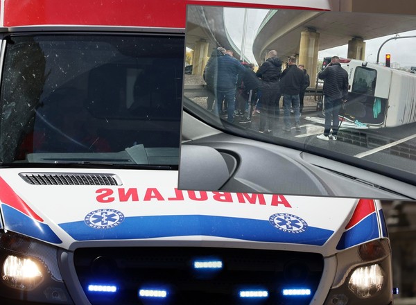 Wypadek w Białymstoku. Saab wjechał na czerwonym i uderzył w busa z dziećmi