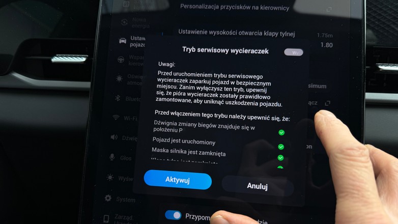 Tryb serwisowy wycieraczek