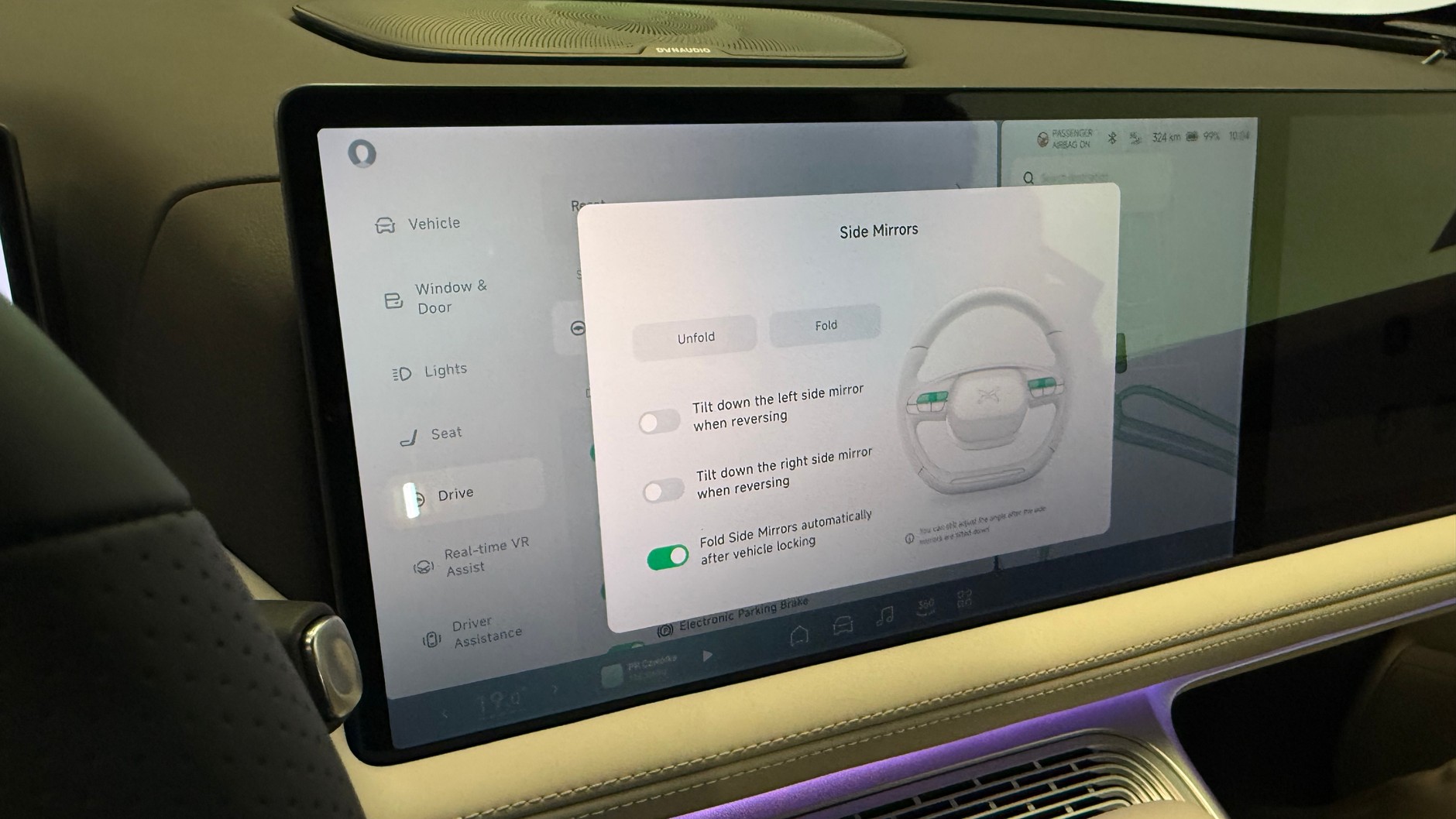 XPeng – ustawianie lusterek