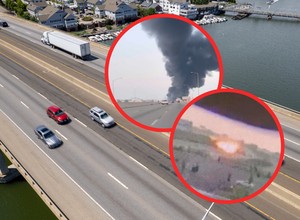 Chwilę po potężnej eksplozji doszło do zawalenia autostrady. Jechali wśród płomieni i czarnego dymu [WIDEO]