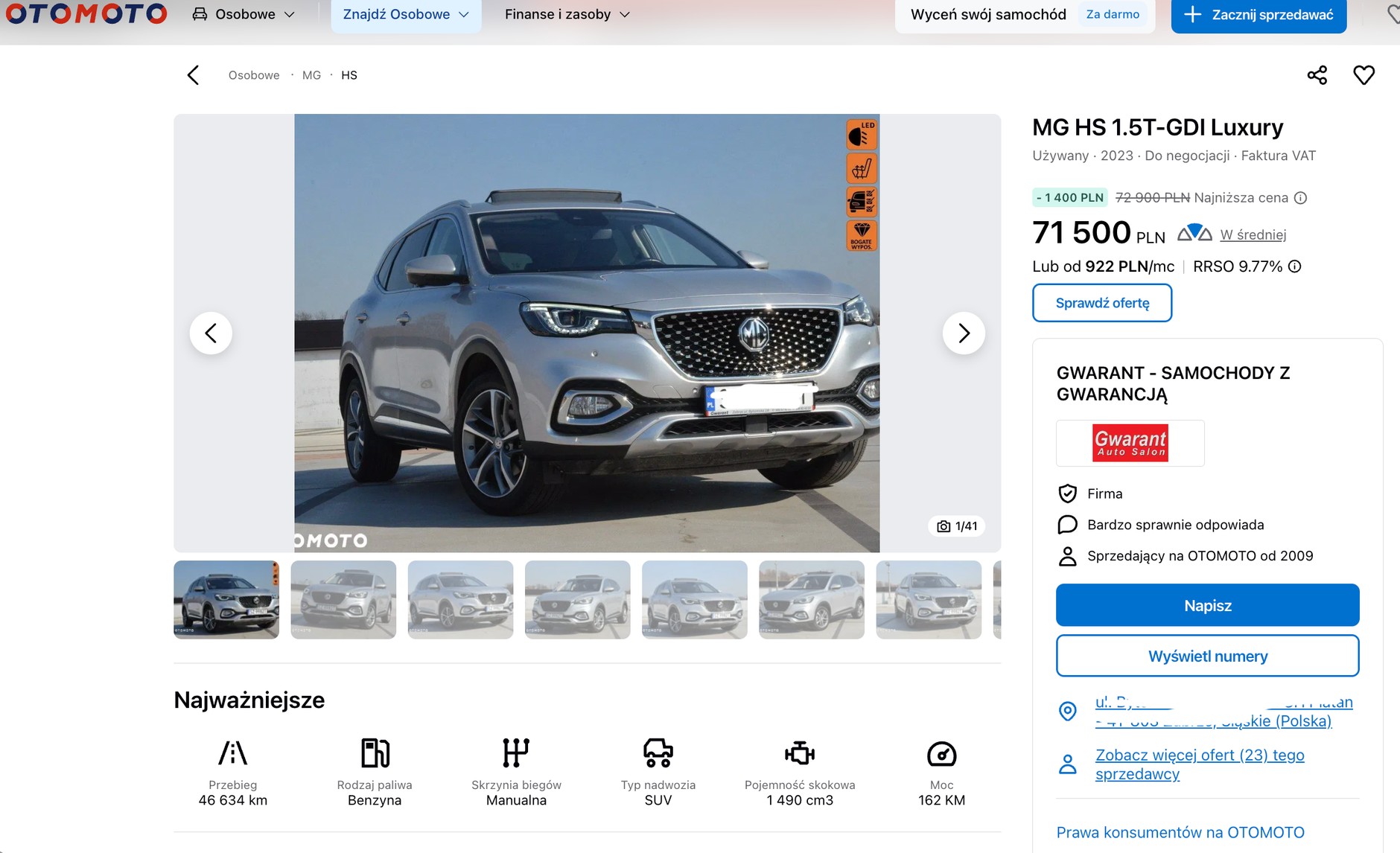 MG HS z 2023 r. za nieco ponad 70 tys. zł