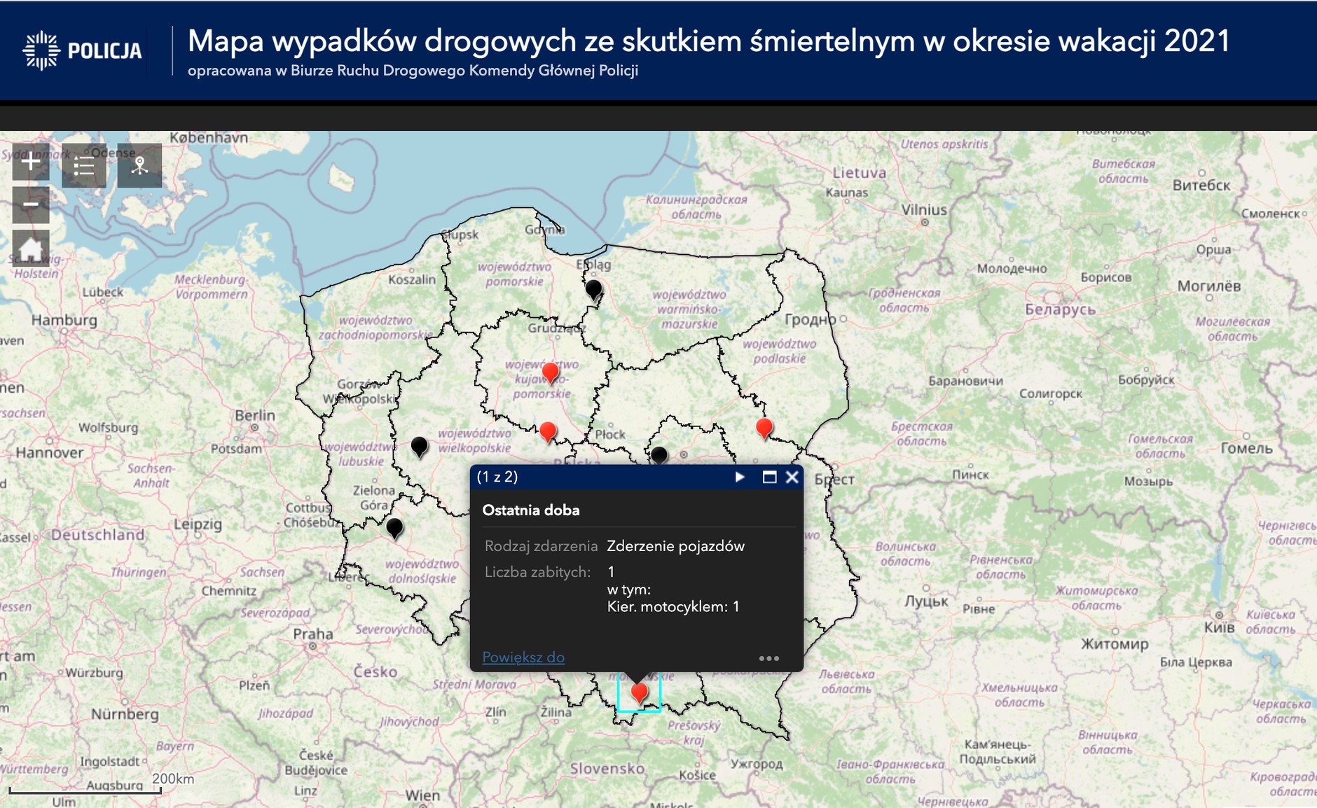 Mapa śmiertelnych wypadków – wakacje 2021