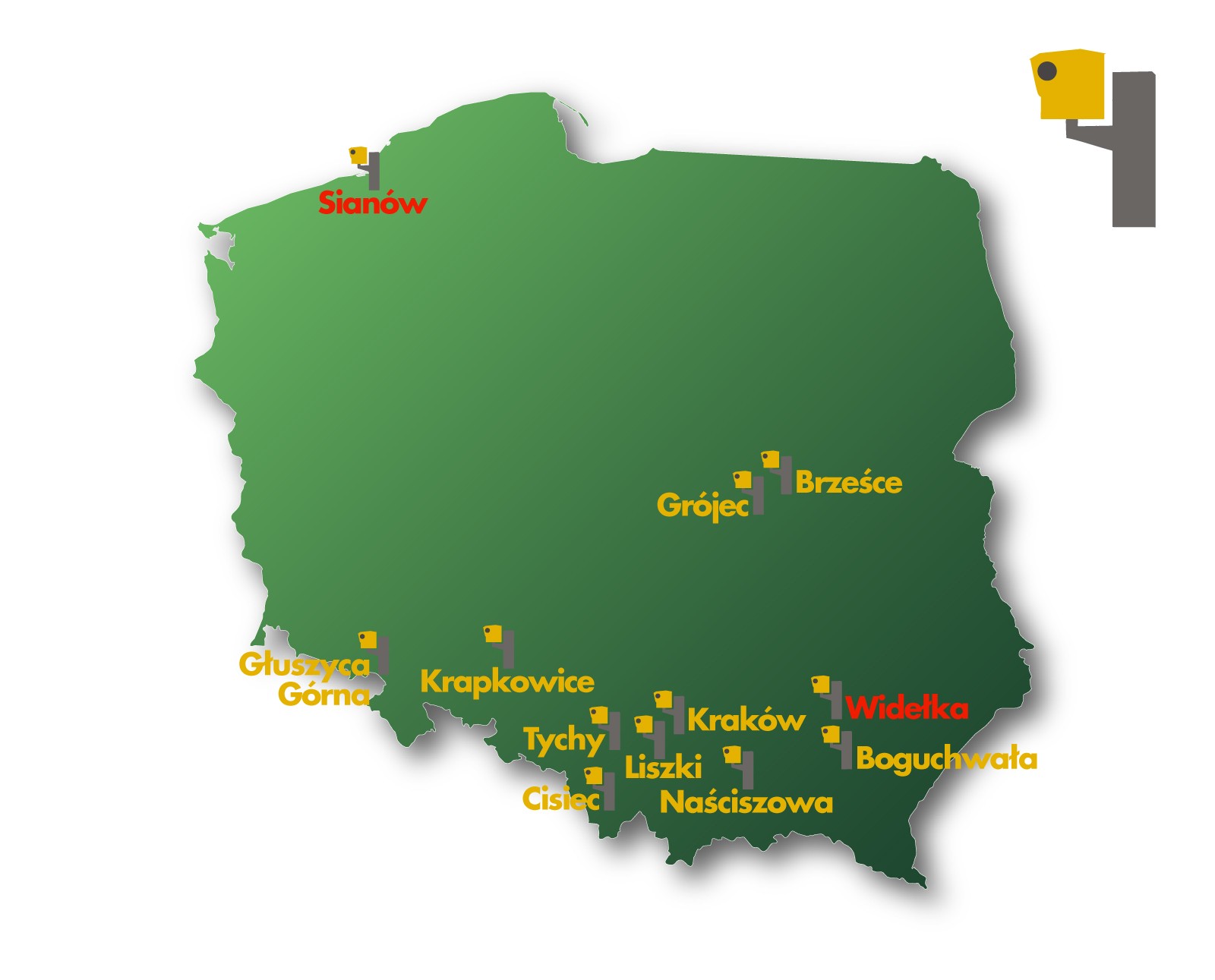 Mapa odebranych fotoradarów