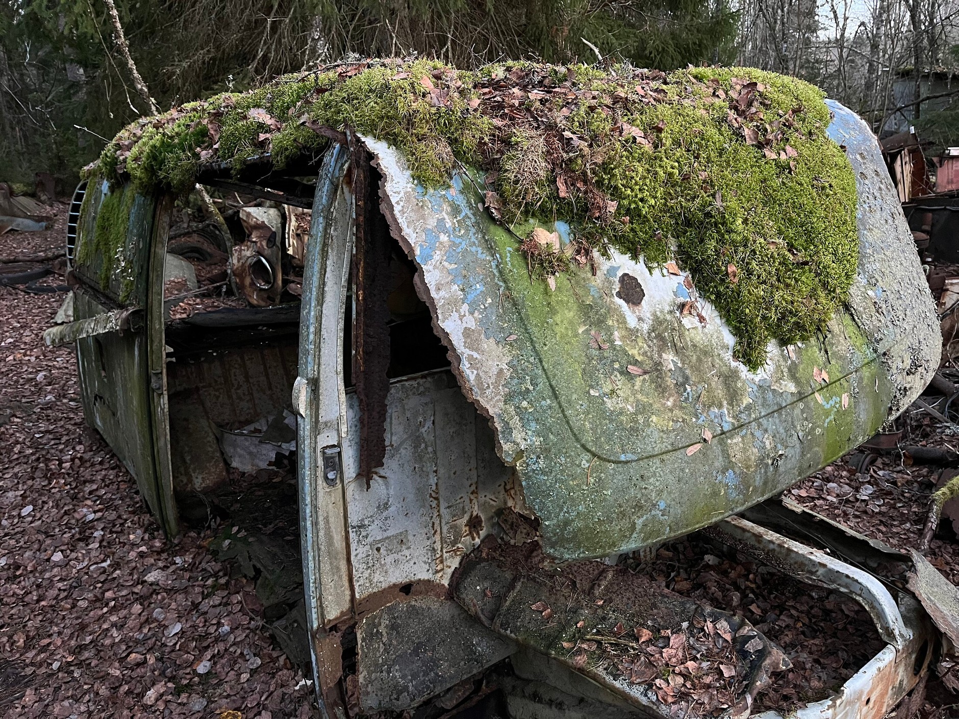 Cmentarzysko samochodów w Bastnas w Szwecji